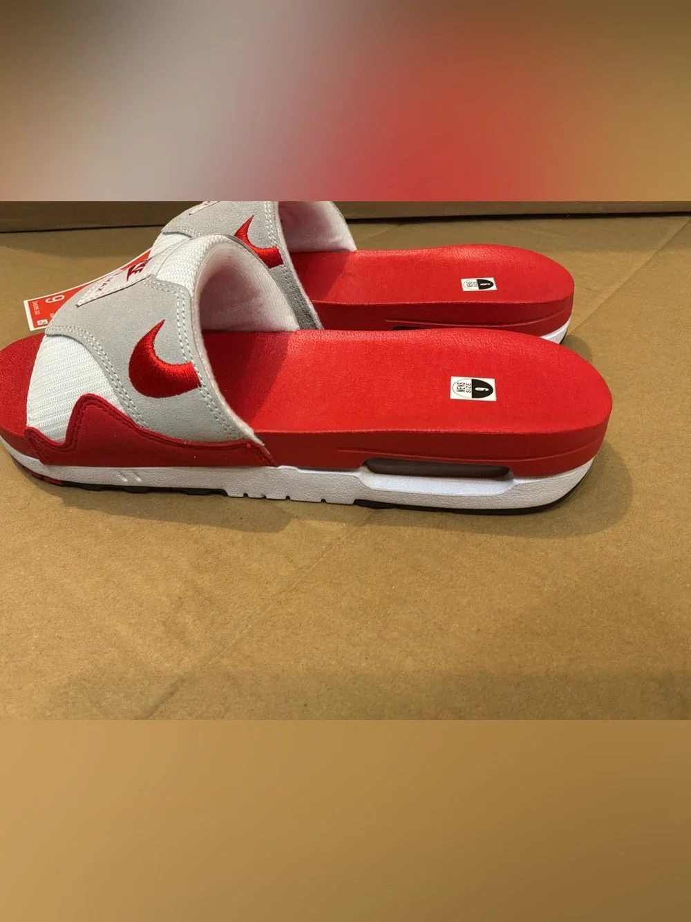 New Nike Air Max 1 Slide White University Red Black DH0295-103 Size 9